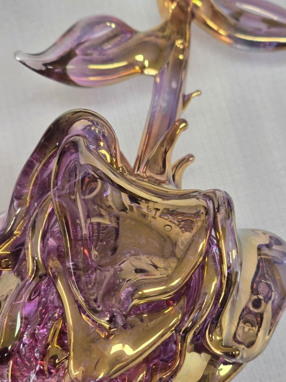 Vintage Hand-Blown Glass Rose Gold Dipped Flower Purple with Mirror Decor - Picture 6 of 10